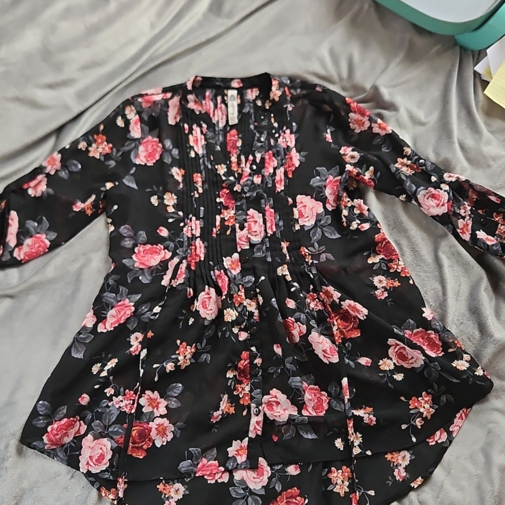 American Rag XS women's blouse button down and tie strings babydoll 3/4 sleeves